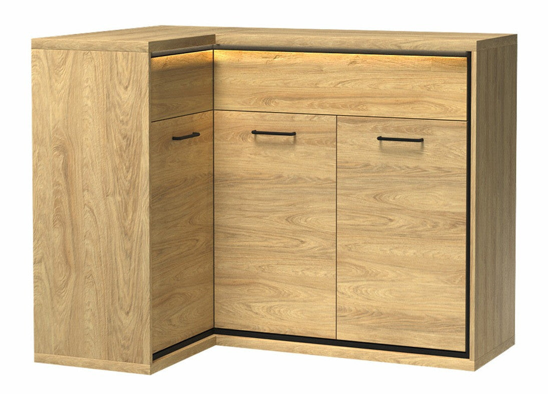 Sarok komód MEDIOLAN 15 O (Sarged SR15 O), Szín: Fényes fa, Led világítás: Igen, Lábak: Nem