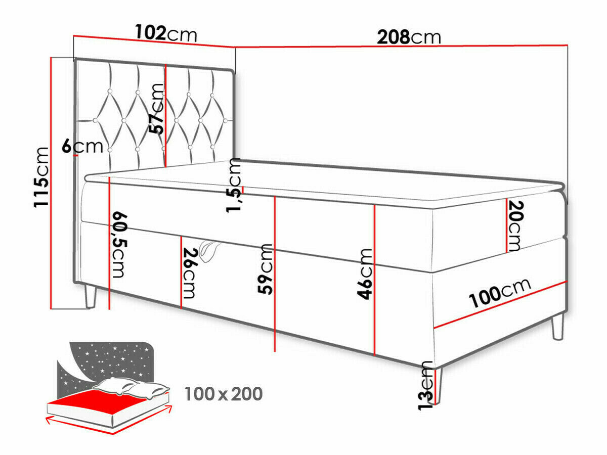 Kontinentális ágy JUNIOR FILIP 1, Szín: Öko bőr Soft 017 + Fresh 37, Ágyneműtartó: Bal oldalon, Alvó felület mérete: 100 x 200 cm