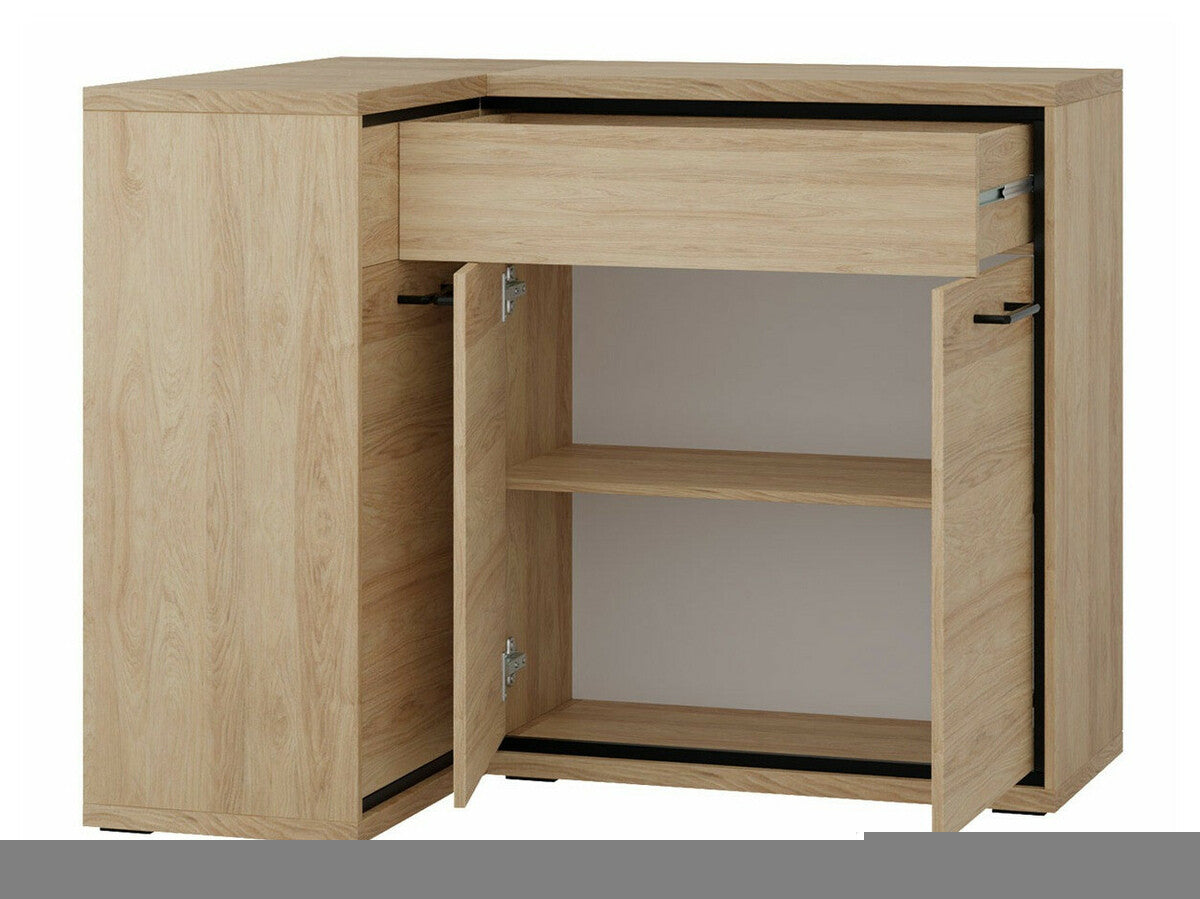 Sarok komód MEDIOLAN 15 O (Sarged SR15 O), Szín: Fényes fa, Led világítás: Igen, Lábak: Igen