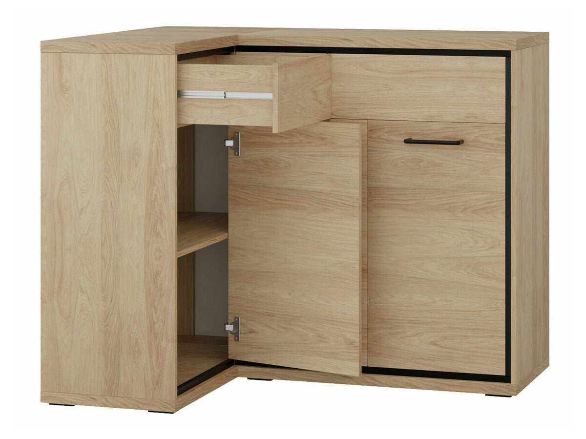 Sarok komód MEDIOLAN 15 O (Sarged SR15 O), Szín: Fényes fa, Led világítás: Igen, Lábak: Igen