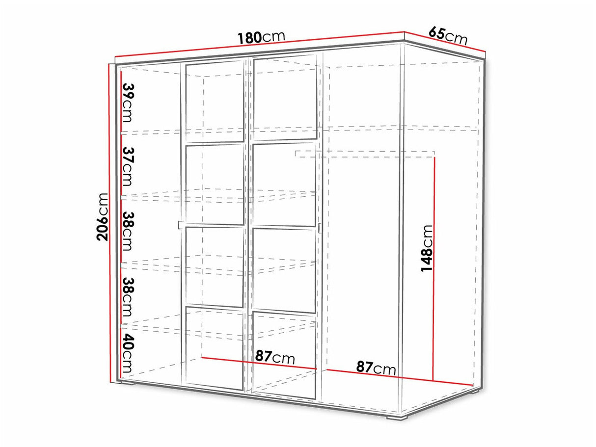 Gardróbszekrény Oslo I (Birelto I), Szín: Artisan tölgy + Fekete, Szekrény szélessége: 1800 mm