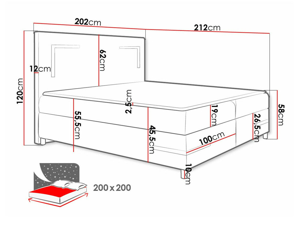 Kontinentális ágy Delos Led (Fronasa LED), Szín: Madryt 190, Alvó felület mérete: 200 x 200 cm
