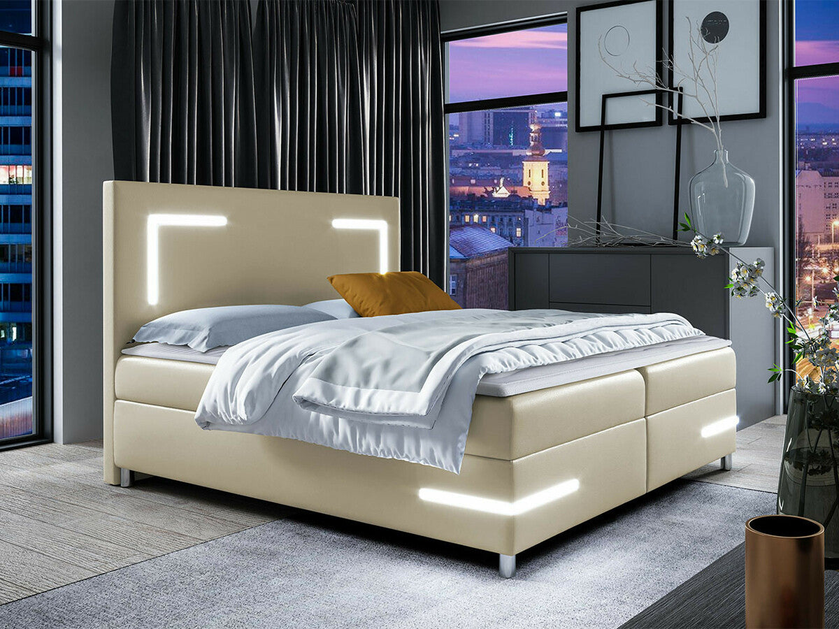 Kontinentális ágy Delos Led (Fronasa LED), Szín: Öko bőr Soft 033, Alvó felület mérete: 160 x 200 cm