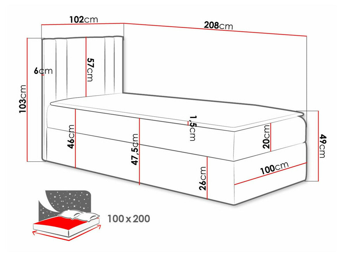 Kontinentális ágy CARMEN MINI (Neresko Mini), Szín: Öko bőr Soft 020, Ágyneműtartó: Jobbra, Alvó felület mérete: 100 x 200 cm
