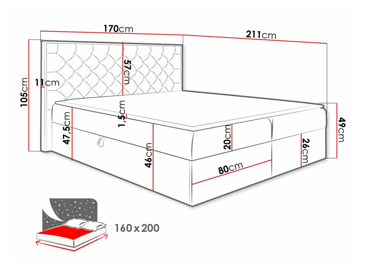 Kontinentális ágy WOOD 3 (Madaris 3), Szín: Wotan tölgy + Faro 4, Alvó felület mérete: 160 x 200 cm