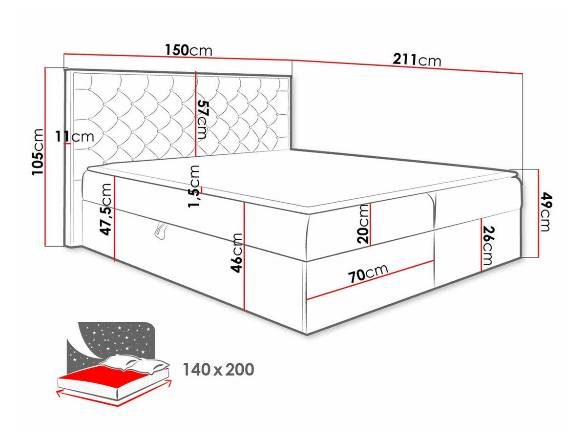 Kontinentális ágy WOOD 3 (Madaris 3), Szín: Wotan tölgy + Faro 16, Alvó felület mérete: 140 x 200 cm