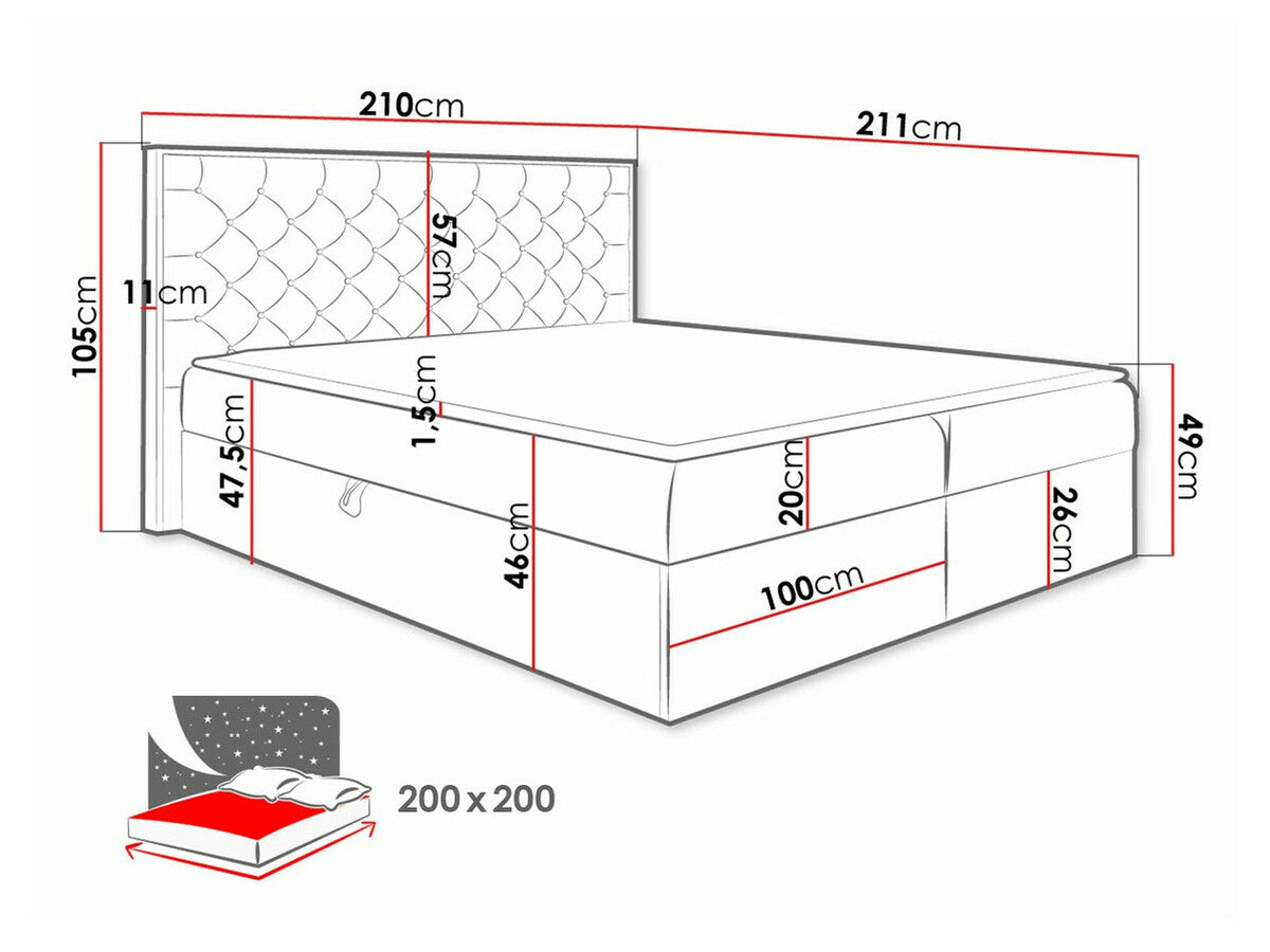 Kontinentális ágy WOOD 3 (Madaris 3), Szín: Wotan tölgy + Faro 20, Alvó felület mérete: 200 x 200 cm