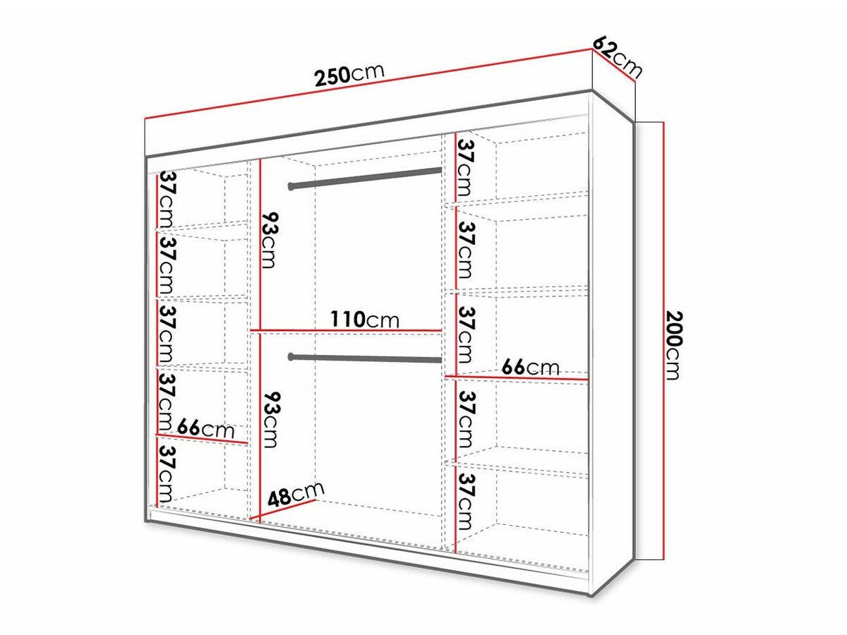 Gardróbszekrény RIFLO SLIM 2 250 (Towiro Slim 2 250), Szín: Fekete