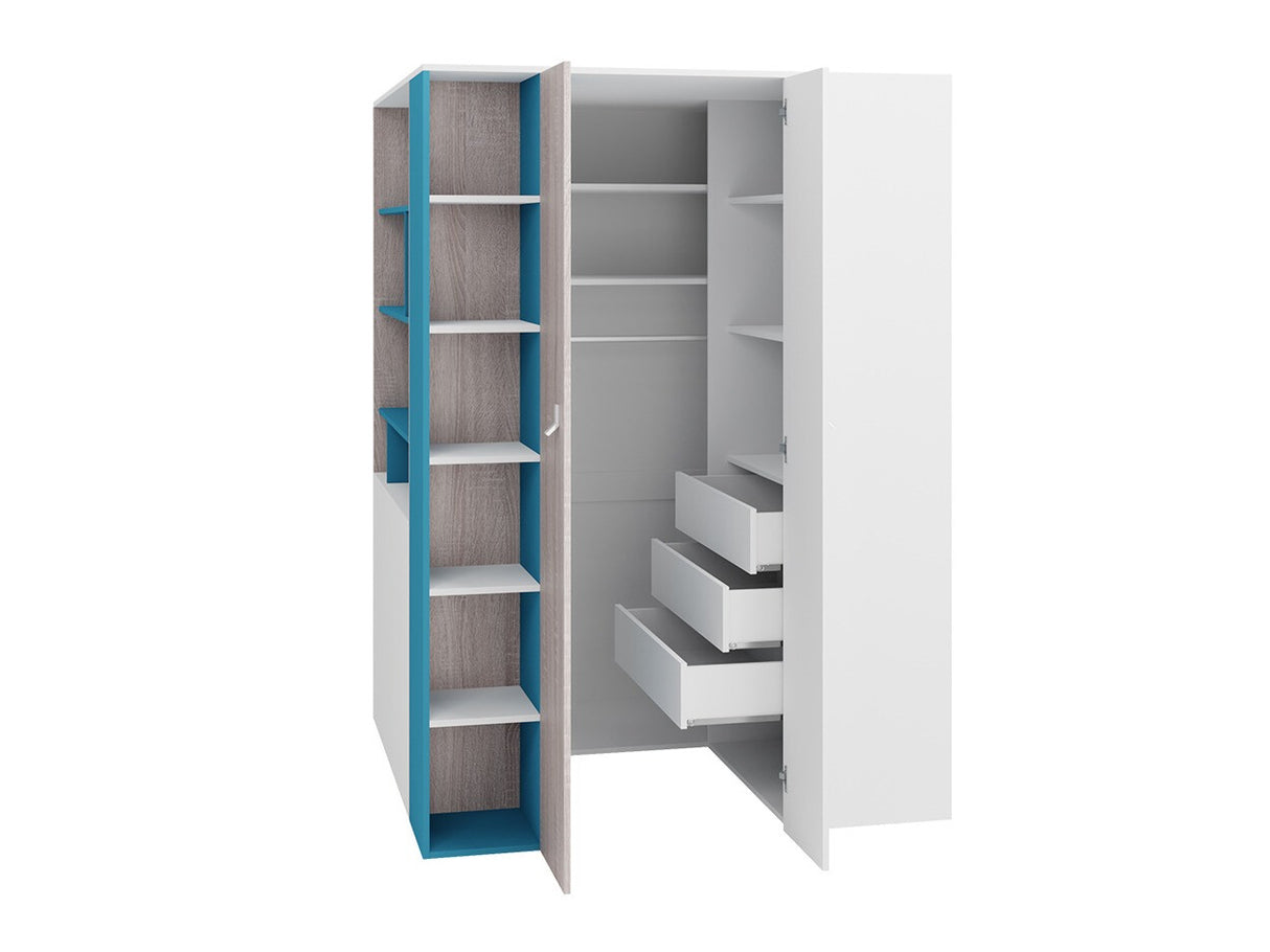 Gyerekszoba garnitúra PLANET System II (Legimi II), Szín: Fehér + Tölgy + Türkiz, Led világítás: Nem