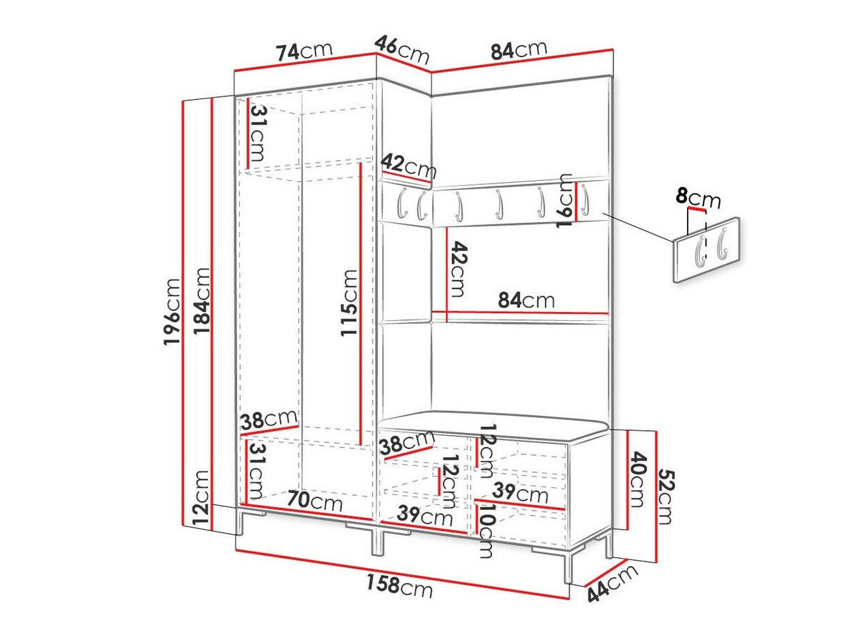 Előszoba garnitúra ZILION I (Frunemfta I), Keret színe: Fekete, Puha falpanel színe: Manila 32