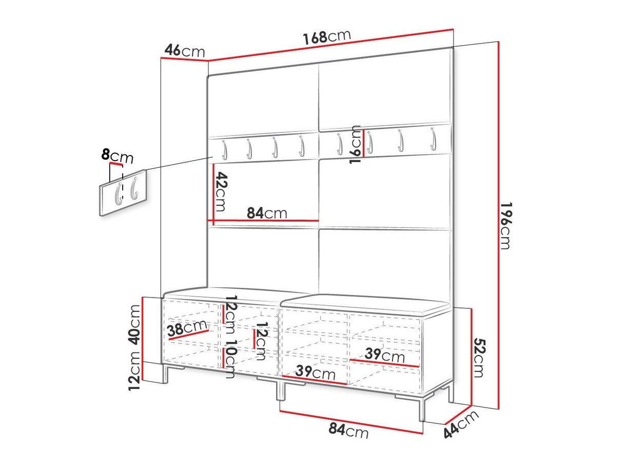 Előszoba garnitúra ZILION II (Frunemfta II), Keret színe: Fekete, Puha falpanel színe: Manila 32