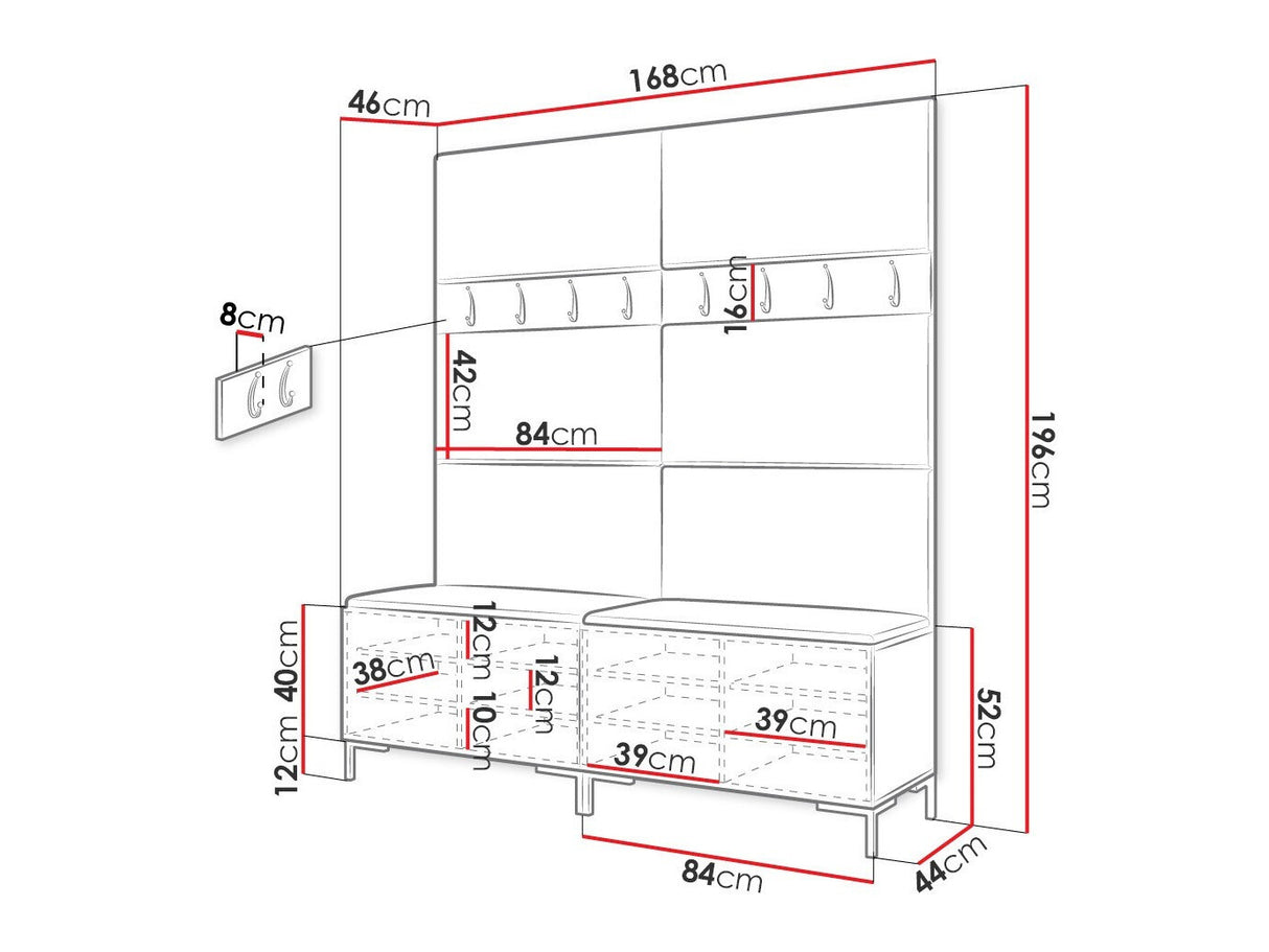 Előszoba garnitúra ZILION II (Frunemfta II), Keret színe: Fehér, Puha falpanel színe: Manila 32