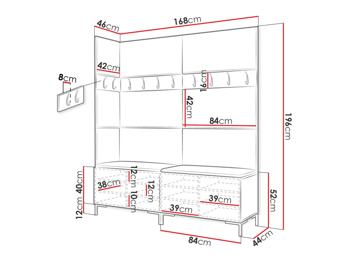 Előszoba garnitúra ZILION V (Frunemfta V), Keret színe: Fekete, Puha falpanel színe: Manila 32