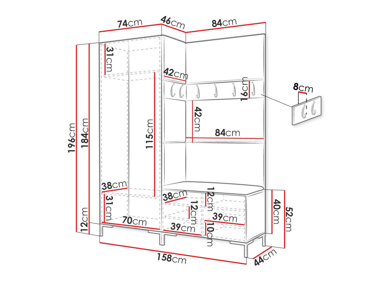 Előszoba garnitúra ZILION IX (Frunemfta IX), Keret színe: Fekete, Puha falpanel színe: Manila 32