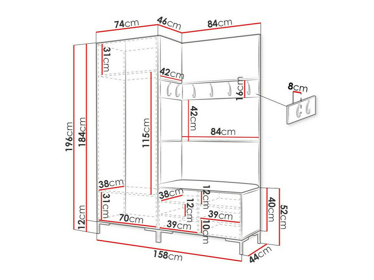 Előszoba garnitúra ZILION IX (Frunemfta IX), Keret színe: Fehér, Puha falpanel színe: Manila 32