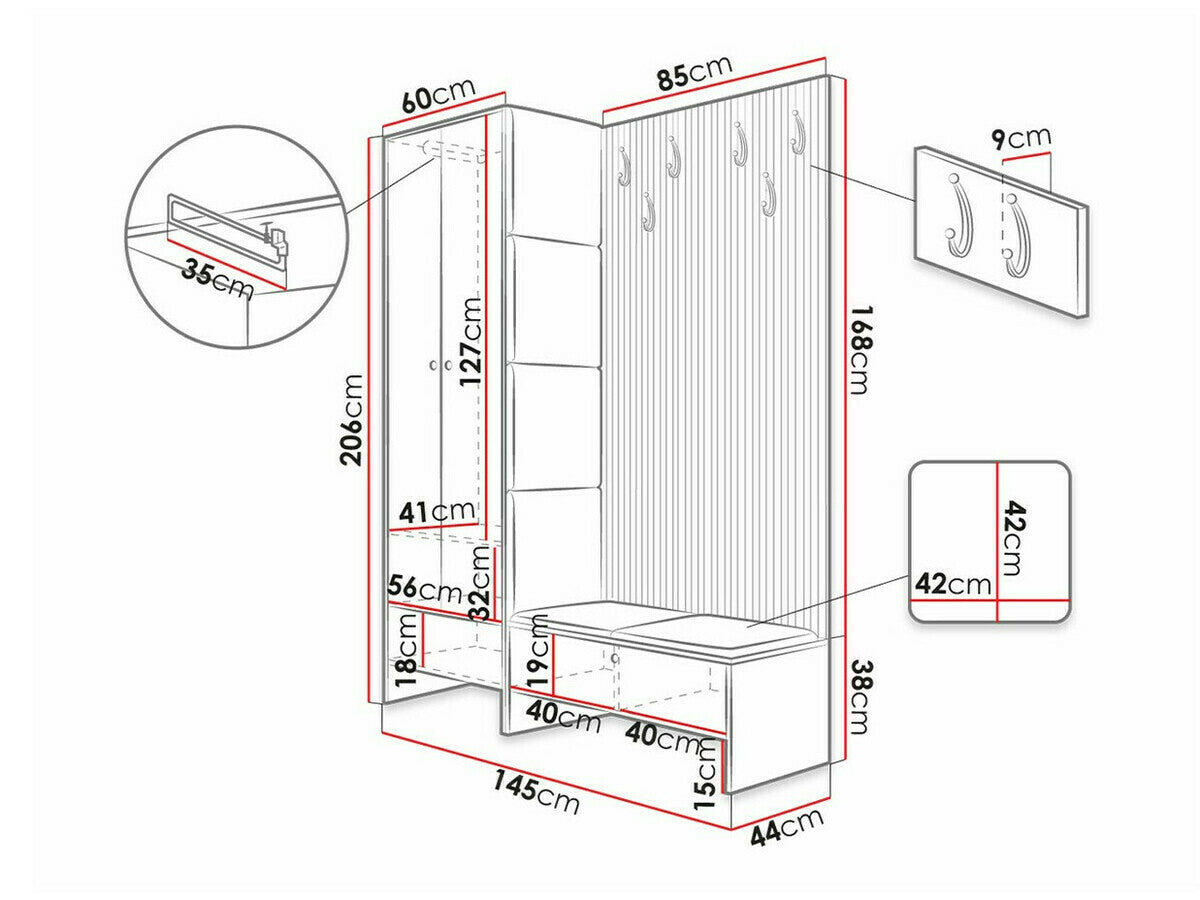 Előszoba garnitúra Balma III (Esmoltis), Szín: Artisan tölgy + Manila 32