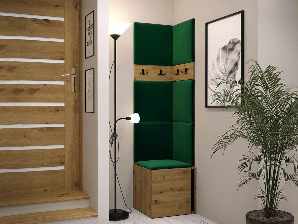 Előszoba garnitúra ORION XXI (Tavasz XXI), Keret színe: Artisan tölgy + Fekete, Puha falpanel színe: Manila 35