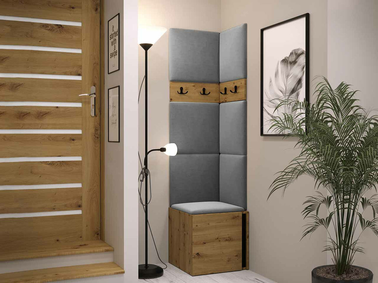 Előszoba garnitúra ORION XXI (Tavasz XXI), Keret színe: Artisan tölgy + Fekete, Puha falpanel színe: Manila 16