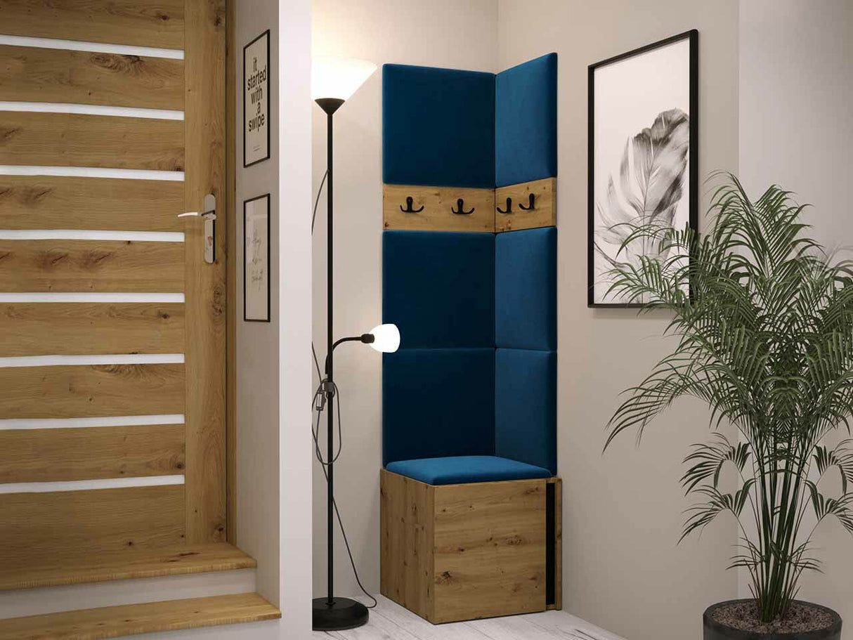 Előszoba garnitúra ORION XXI (Tavasz XXI), Keret színe: Artisan tölgy + Fekete, Puha falpanel színe: Manila 26