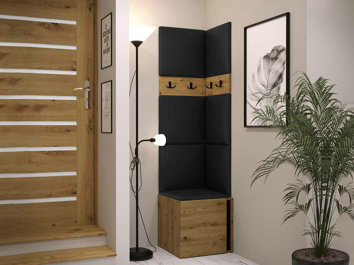 Előszoba garnitúra ORION XXI (Tavasz XXI), Keret színe: Artisan tölgy + Fekete, Puha falpanel színe: Soft 011