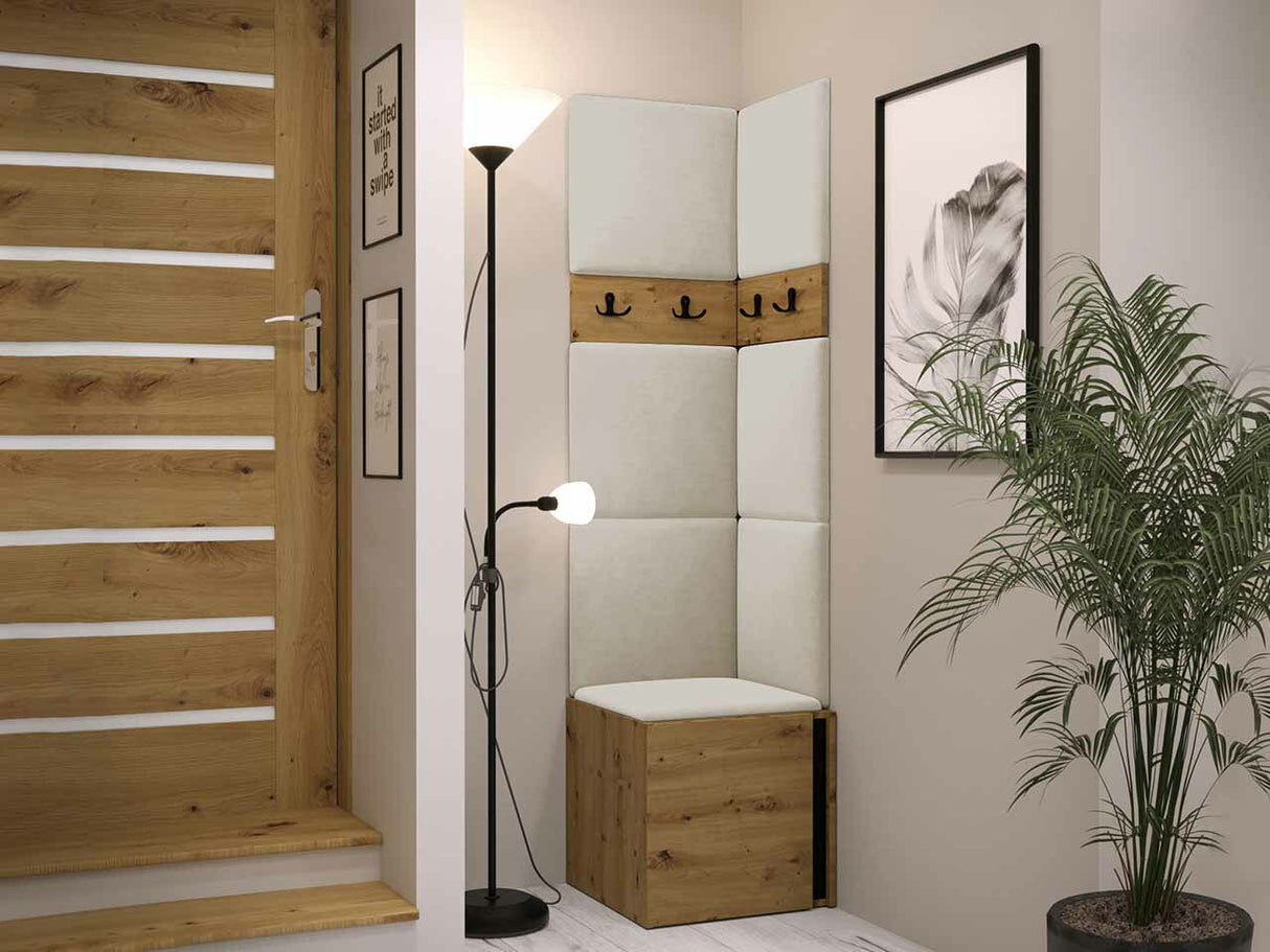 Előszoba garnitúra ORION XXI (Tavasz XXI), Keret színe: Artisan tölgy + Fekete, Puha falpanel színe: Manila 02