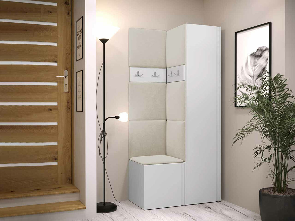 Előszoba garnitúra ORION XXIV (Tavasz XXIV), Keret színe: Fehér, Puha falpanel színe: Manila 02