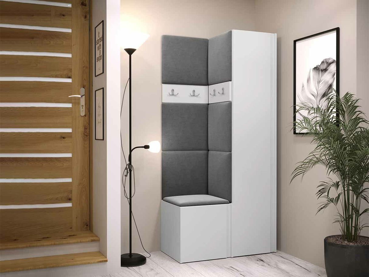 Előszoba garnitúra ORION XXIV (Tavasz XXIV), Keret színe: Fehér, Puha falpanel színe: Manila 16