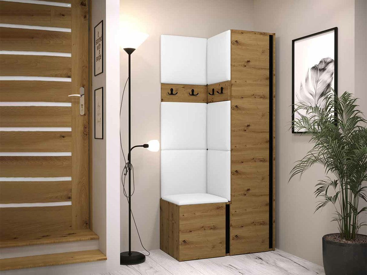 Előszoba garnitúra ORION XXIV (Tavasz XXIV), Keret színe: Artisan tölgy + Fekete, Puha falpanel színe: Soft 017