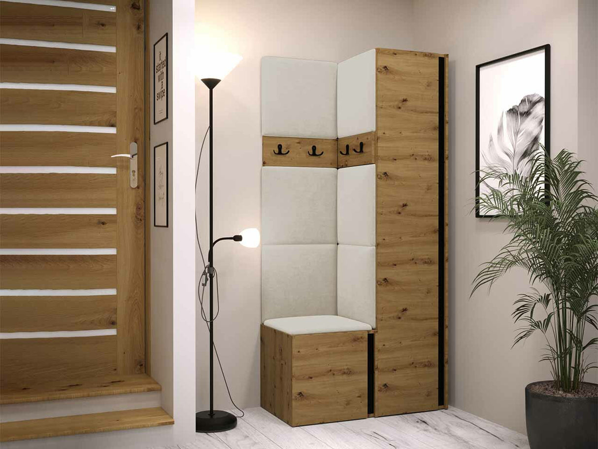 Előszoba garnitúra ORION XXIV (Tavasz XXIV), Keret színe: Artisan tölgy + Fekete, Puha falpanel színe: Manila 02