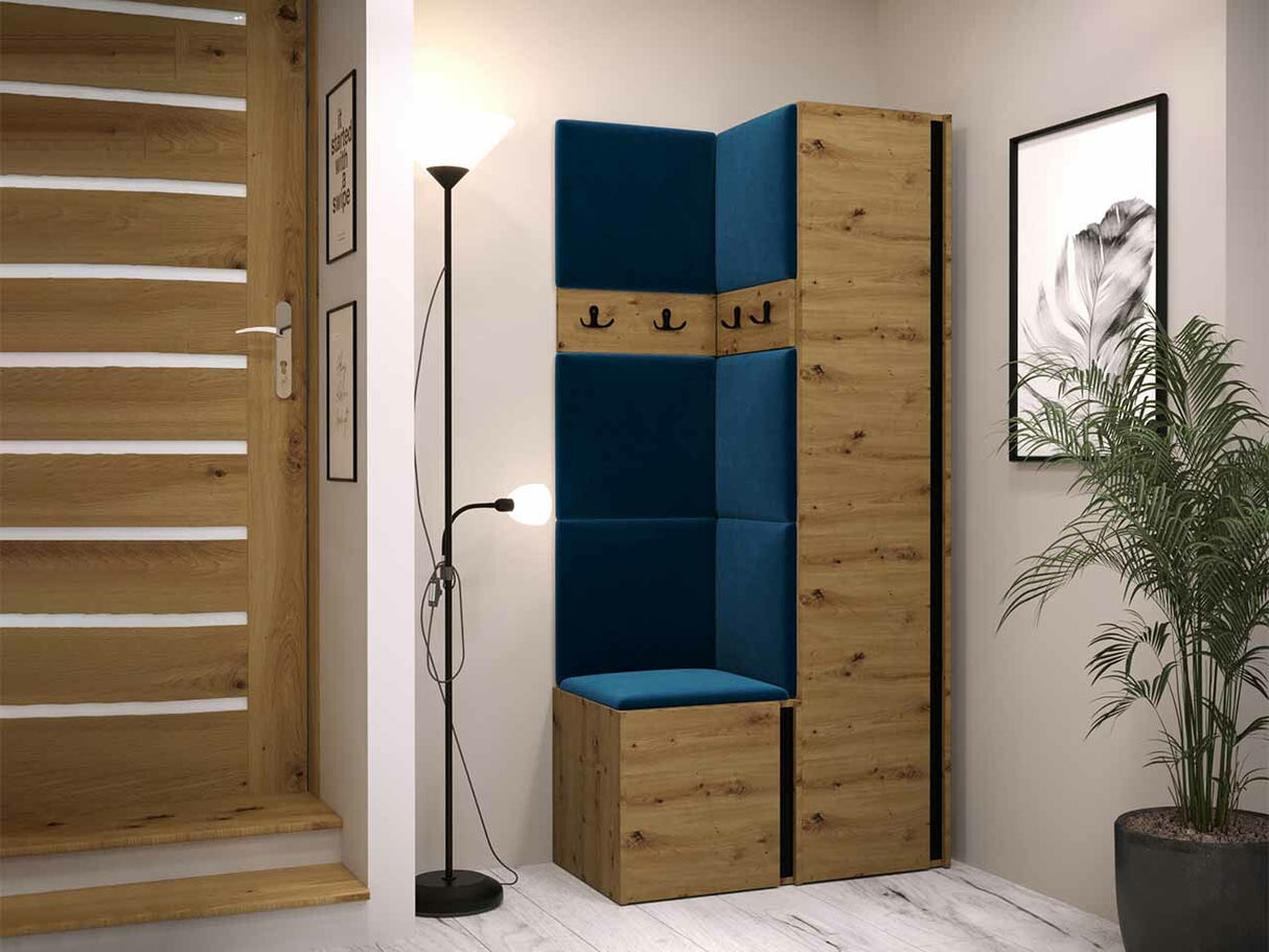 Előszoba garnitúra ORION XXIV (Tavasz XXIV), Keret színe: Artisan tölgy + Fekete, Puha falpanel színe: Manila 26