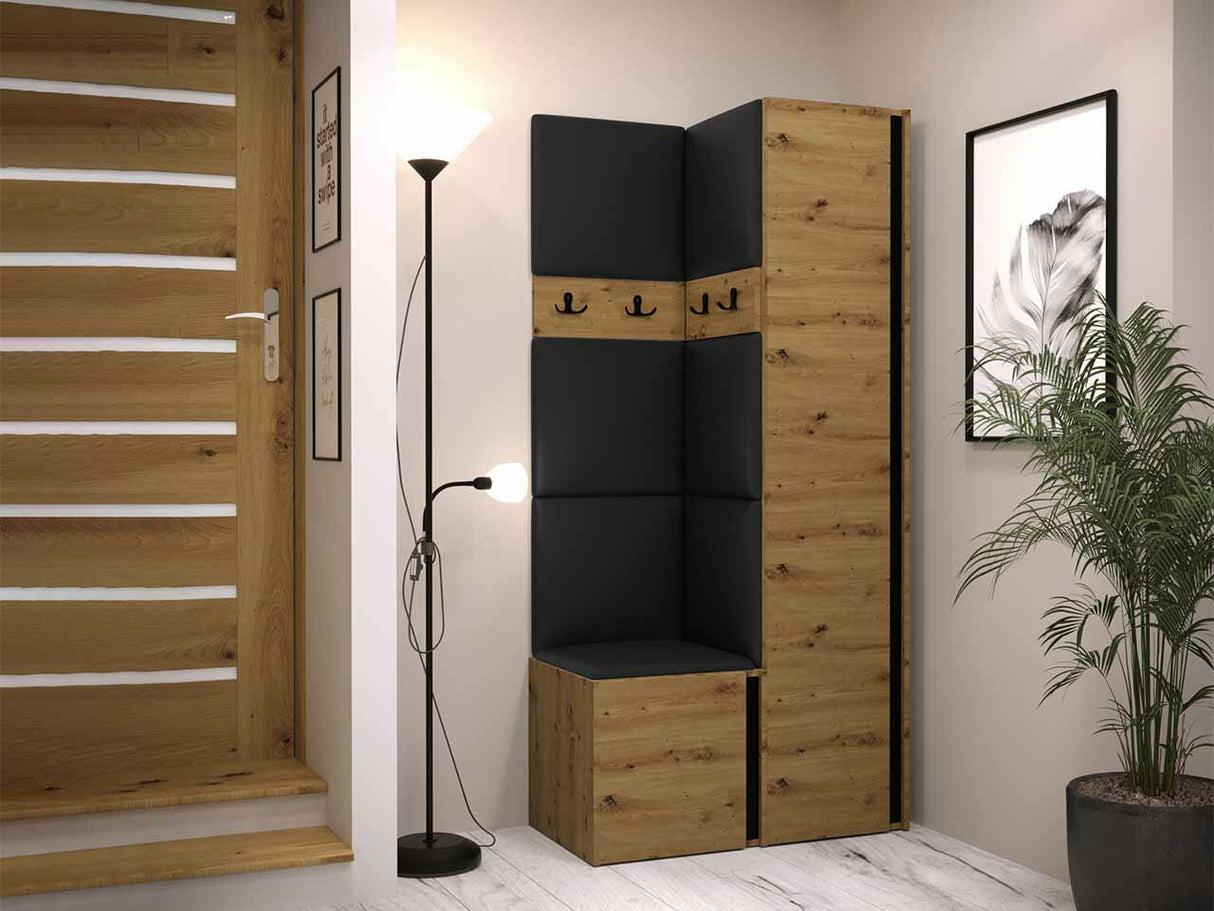 Előszoba garnitúra ORION XXIV (Tavasz XXIV), Keret színe: Artisan tölgy + Fekete, Puha falpanel színe: Soft 011