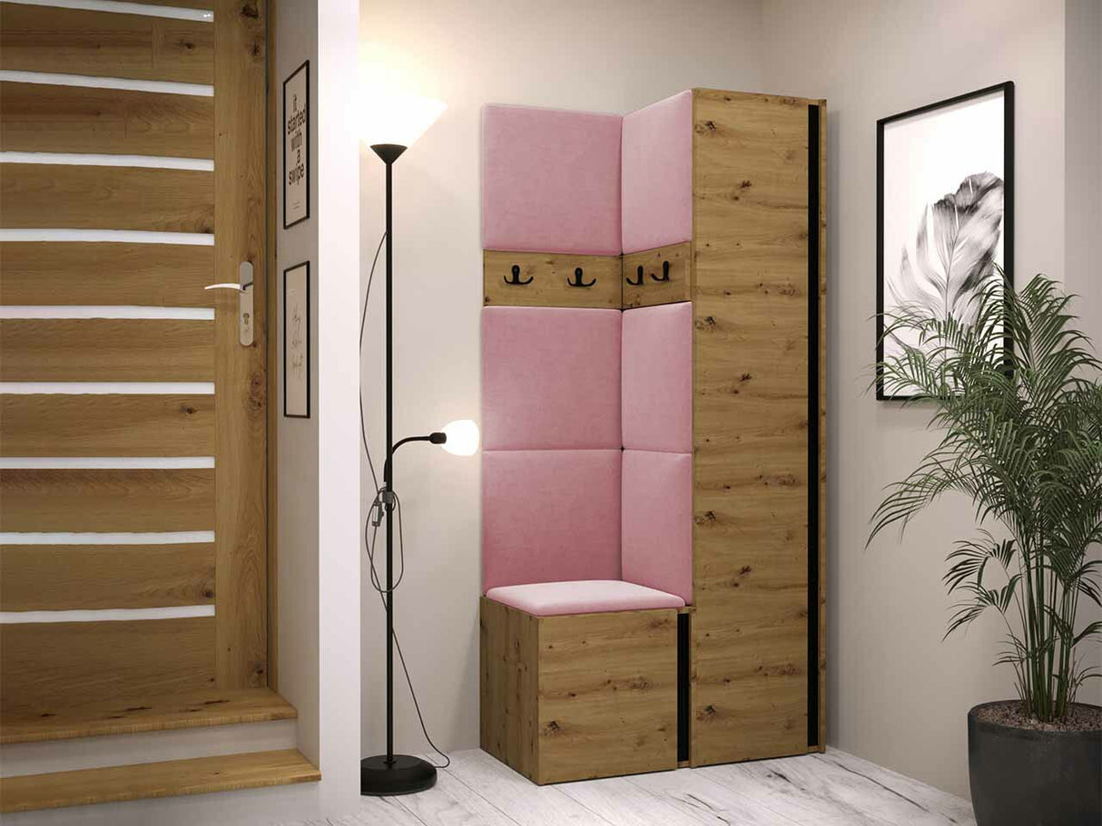 Előszoba garnitúra ORION XXIV (Tavasz XXIV), Keret színe: Artisan tölgy + Fekete, Puha falpanel színe: Manila 09