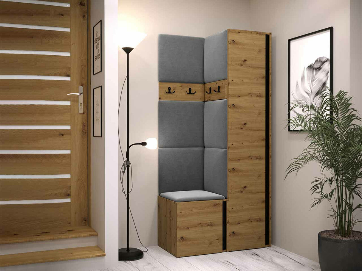 Előszoba garnitúra ORION XXIV (Tavasz XXIV), Keret színe: Artisan tölgy + Fekete, Puha falpanel színe: Manila 16