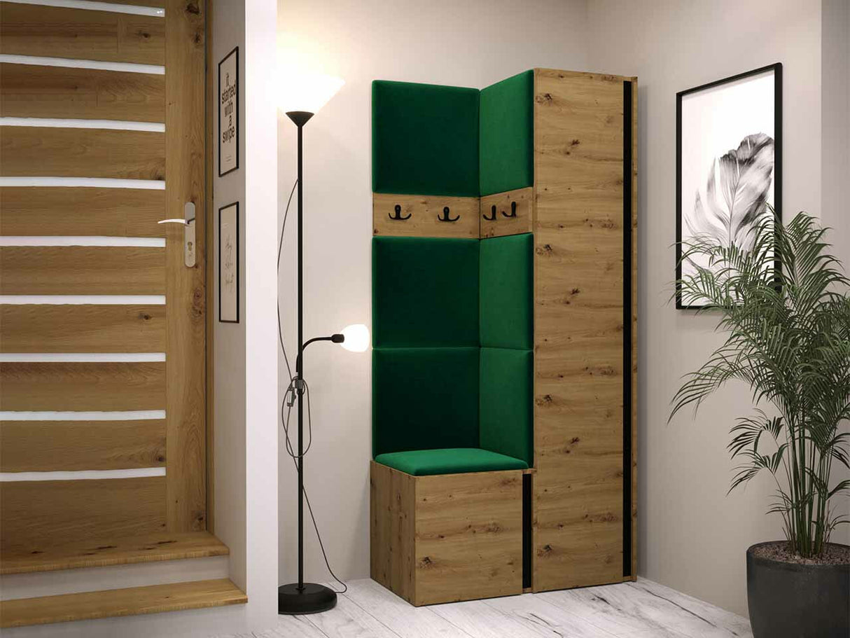 Előszoba garnitúra ORION XXIV (Tavasz XXIV), Keret színe: Artisan tölgy + Fekete, Puha falpanel színe: Manila 35