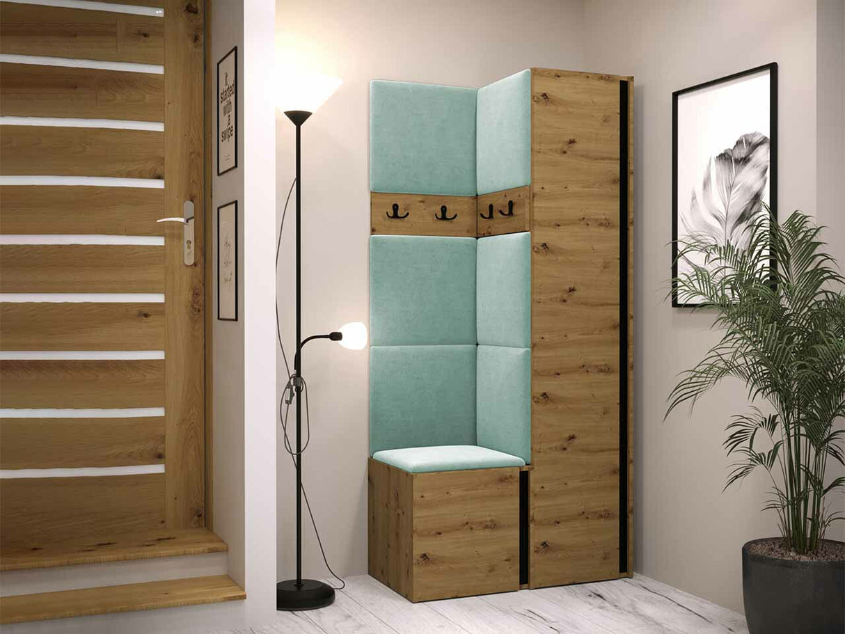 Előszoba garnitúra ORION XXIV (Tavasz XXIV), Keret színe: Artisan tölgy + Fekete, Puha falpanel színe: Manila 11