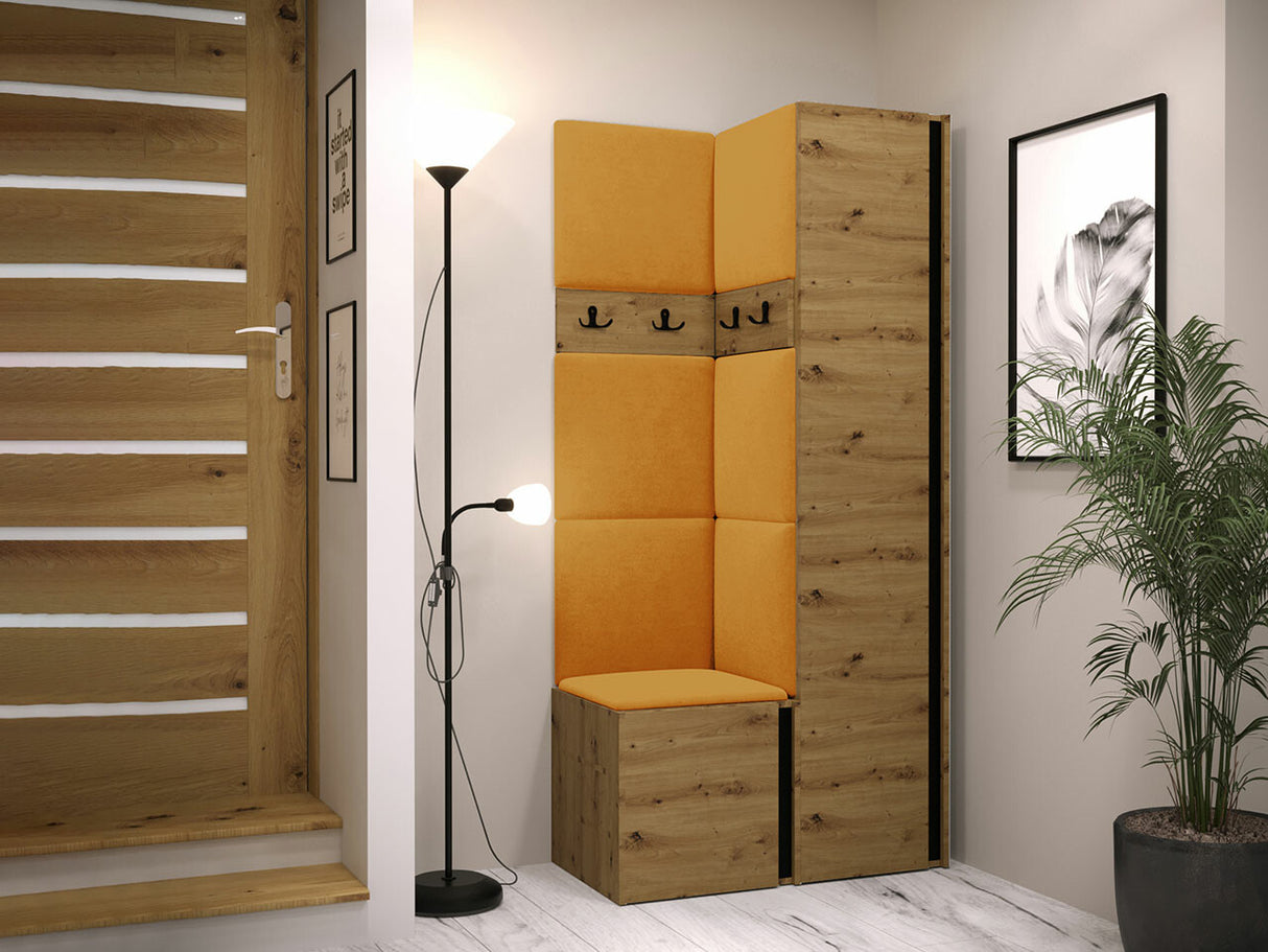 Előszoba garnitúra ORION XXIV (Tavasz XXIV), Keret színe: Artisan tölgy + Fekete, Puha falpanel színe: Manila 32