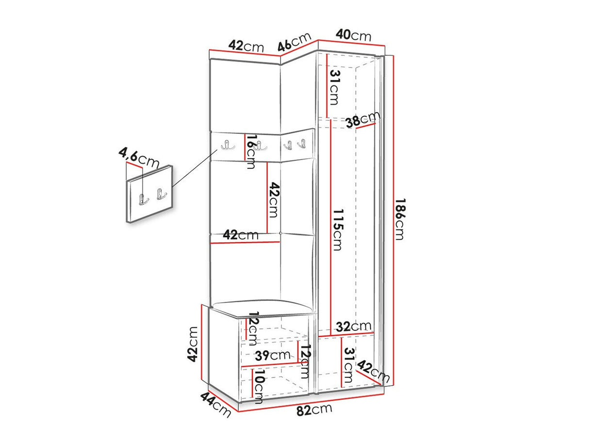Előszoba garnitúra ORION XXIV (Tavasz XXIV), Keret színe: Fehér, Puha falpanel színe: Soft 017
