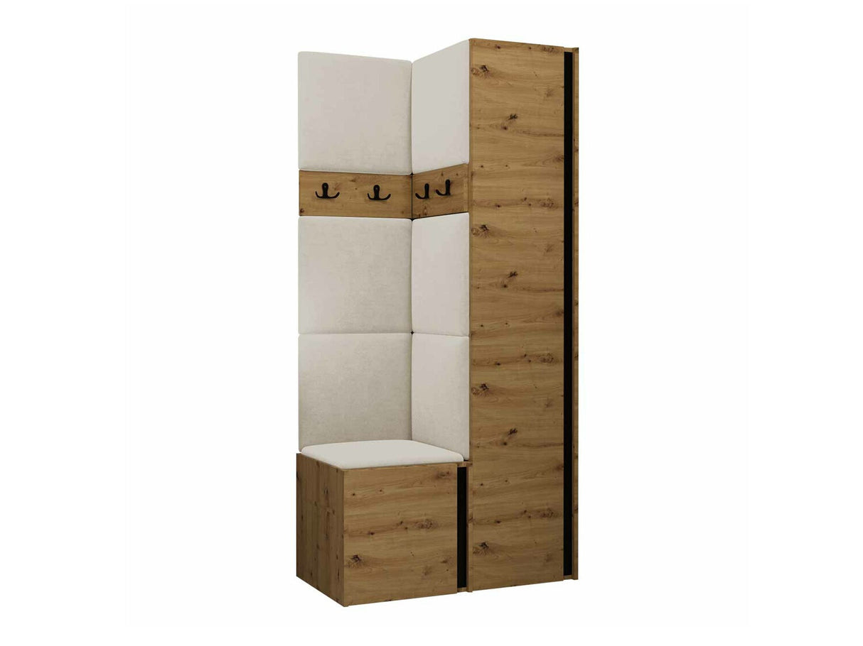 Előszoba garnitúra ORION XXIV (Tavasz XXIV), Keret színe: Artisan tölgy + Fekete, Puha falpanel színe: Manila 02