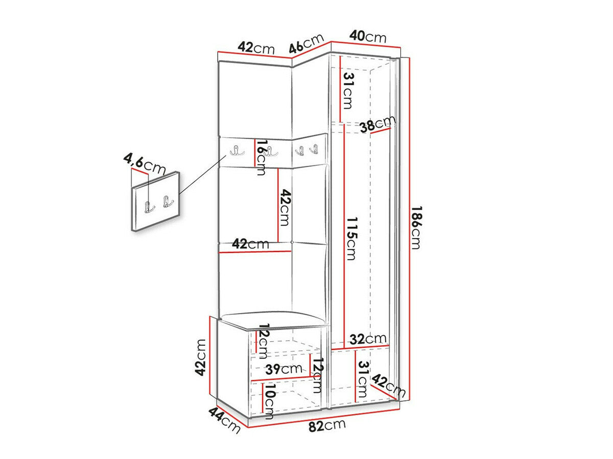 Előszoba garnitúra ORION XXIV (Tavasz XXIV), Keret színe: Artisan tölgy + Fekete, Puha falpanel színe: Manila 02
