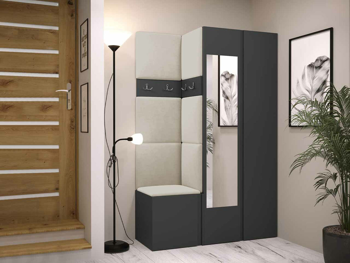 Előszoba garnitúra ORION XXVI (Tavasz XXVI), Keret színe: Grafit, Puha falpanel színe: Manila 02