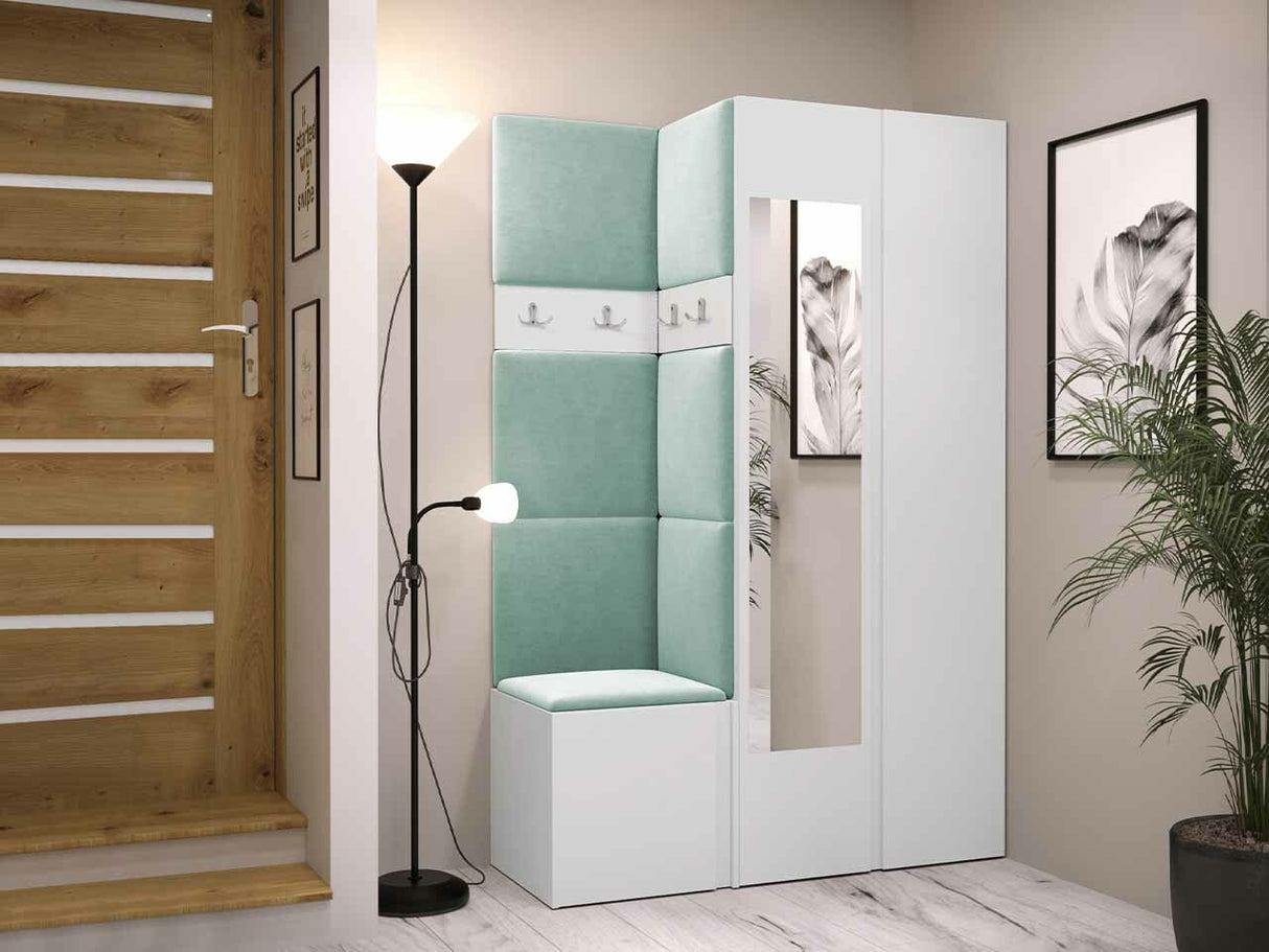 Előszoba garnitúra ORION XXVI (Tavasz XXVI), Keret színe: Fehér, Puha falpanel színe: Manila 11