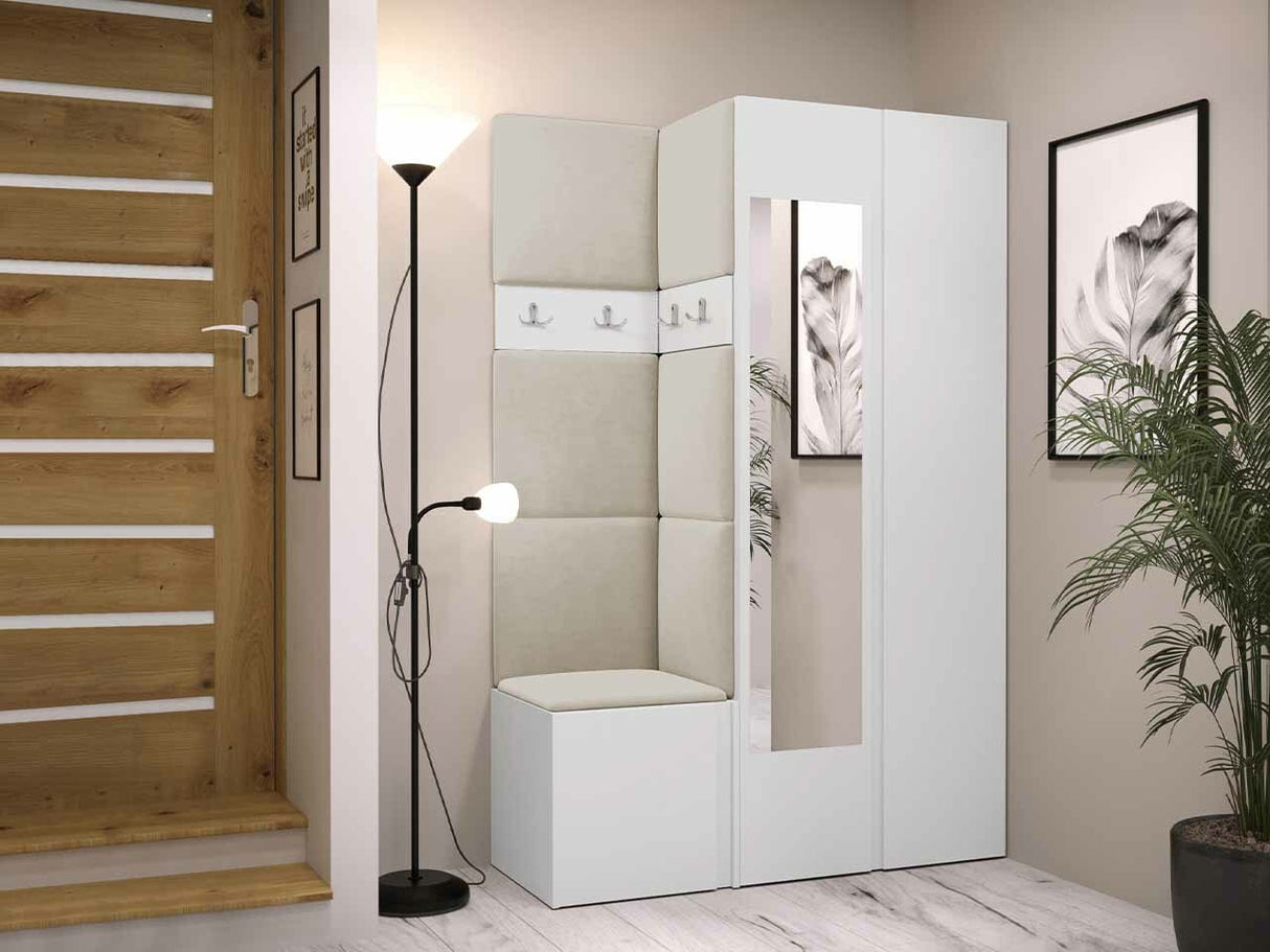 Előszoba garnitúra ORION XXVI (Tavasz XXVI), Keret színe: Fehér, Puha falpanel színe: Manila 02