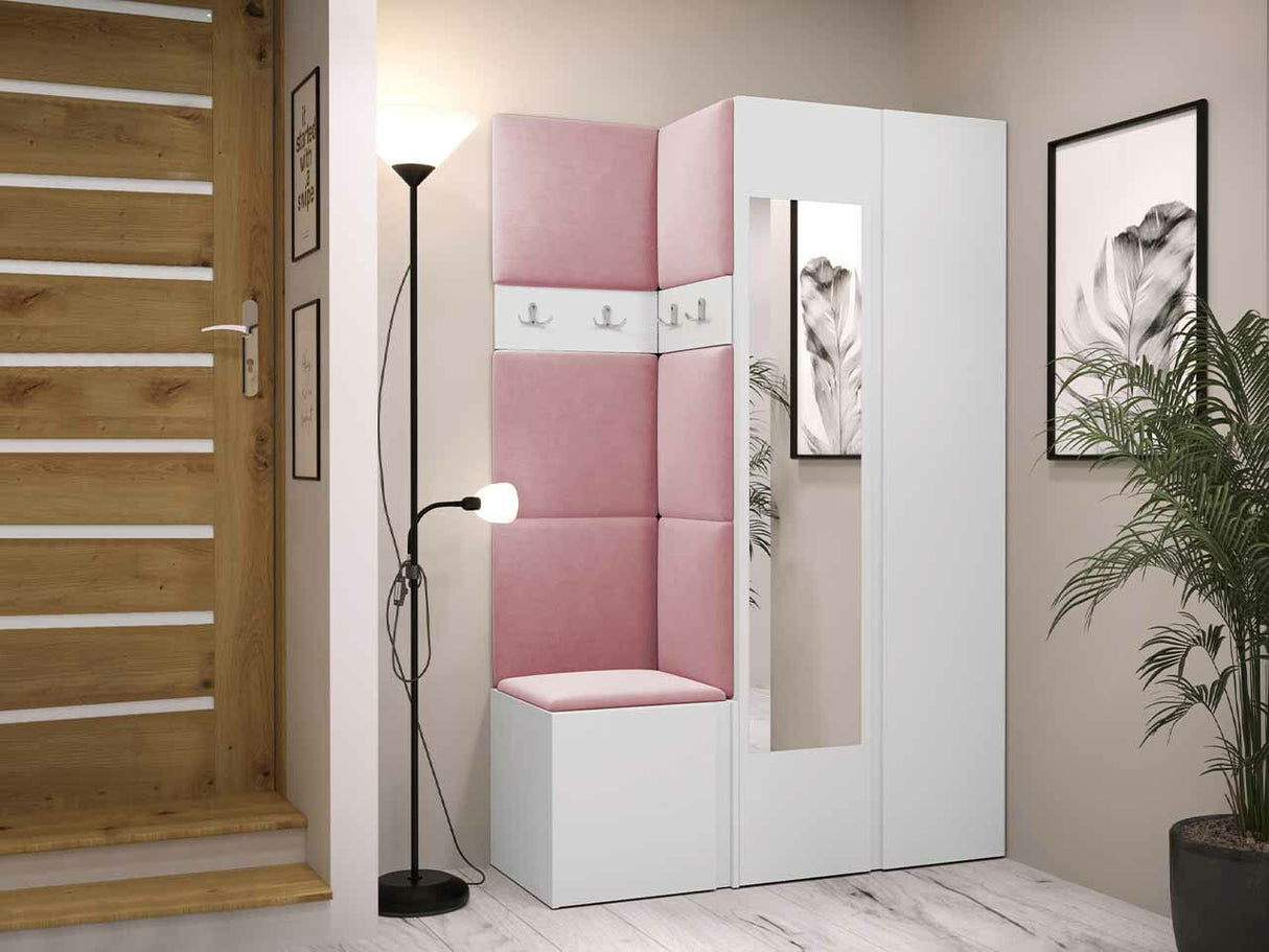 Előszoba garnitúra ORION XXVI (Tavasz XXVI), Keret színe: Fehér, Puha falpanel színe: Manila 09