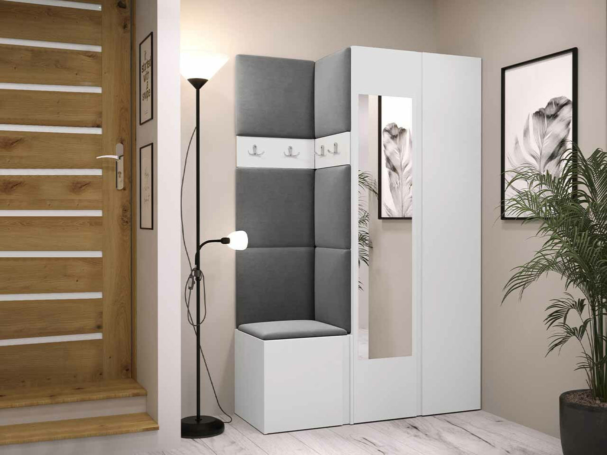 Előszoba garnitúra ORION XXVI (Tavasz XXVI), Keret színe: Fehér, Puha falpanel színe: Manila 16