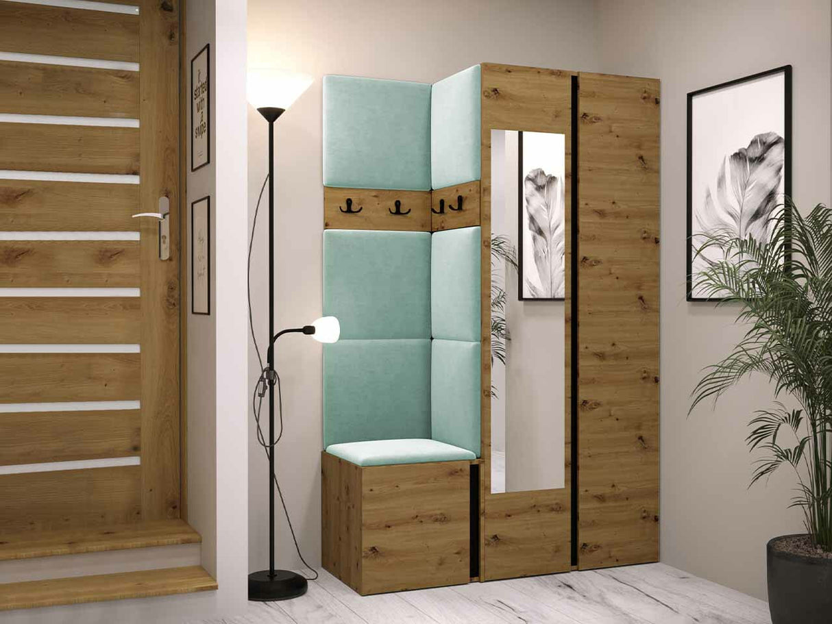 Előszoba garnitúra ORION XXVI (Tavasz XXVI), Keret színe: Artisan tölgy + Fekete, Puha falpanel színe: Manila 11