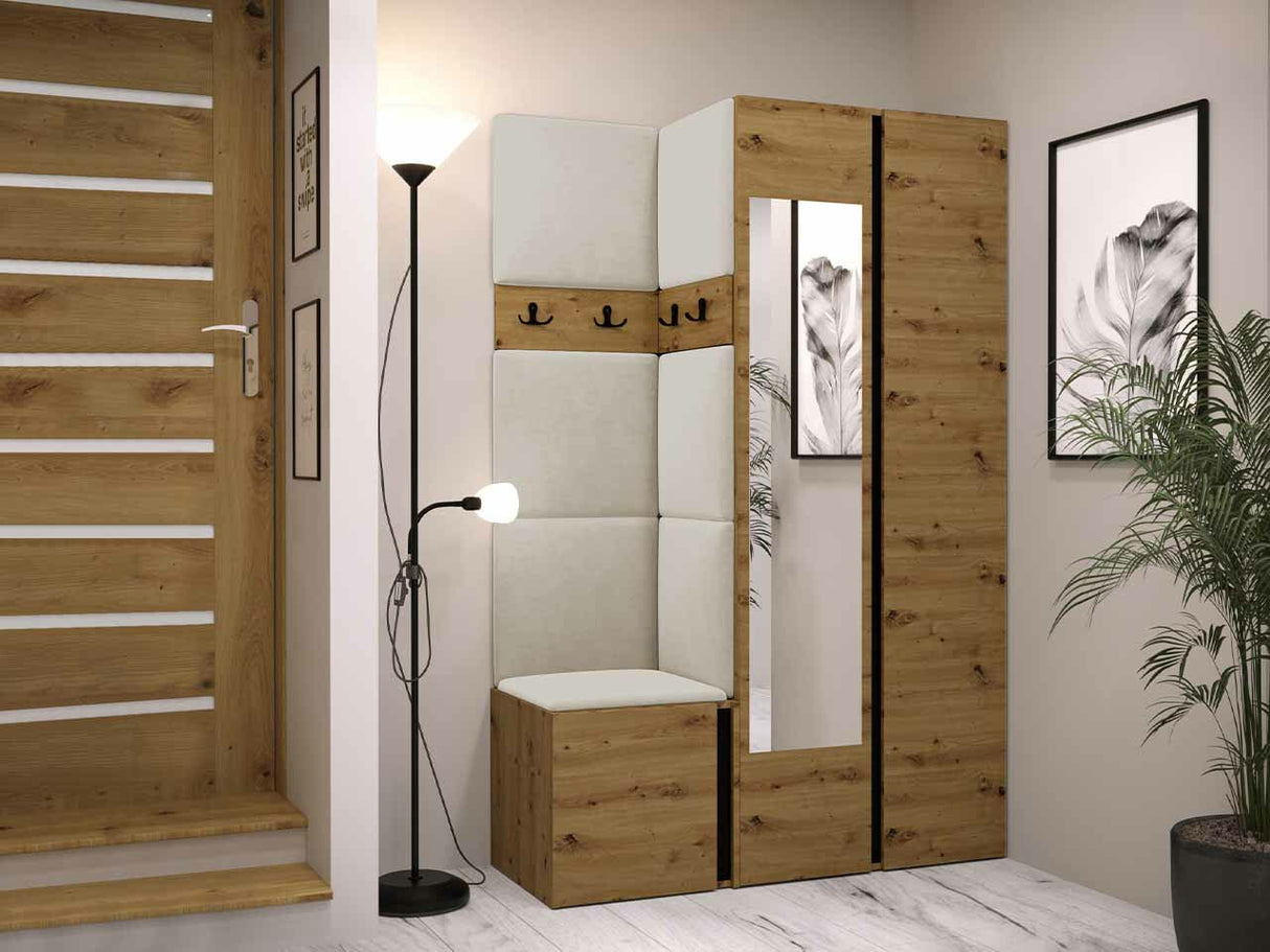 Előszoba garnitúra ORION XXVI (Tavasz XXVI), Keret színe: Artisan tölgy + Fekete, Puha falpanel színe: Manila 02