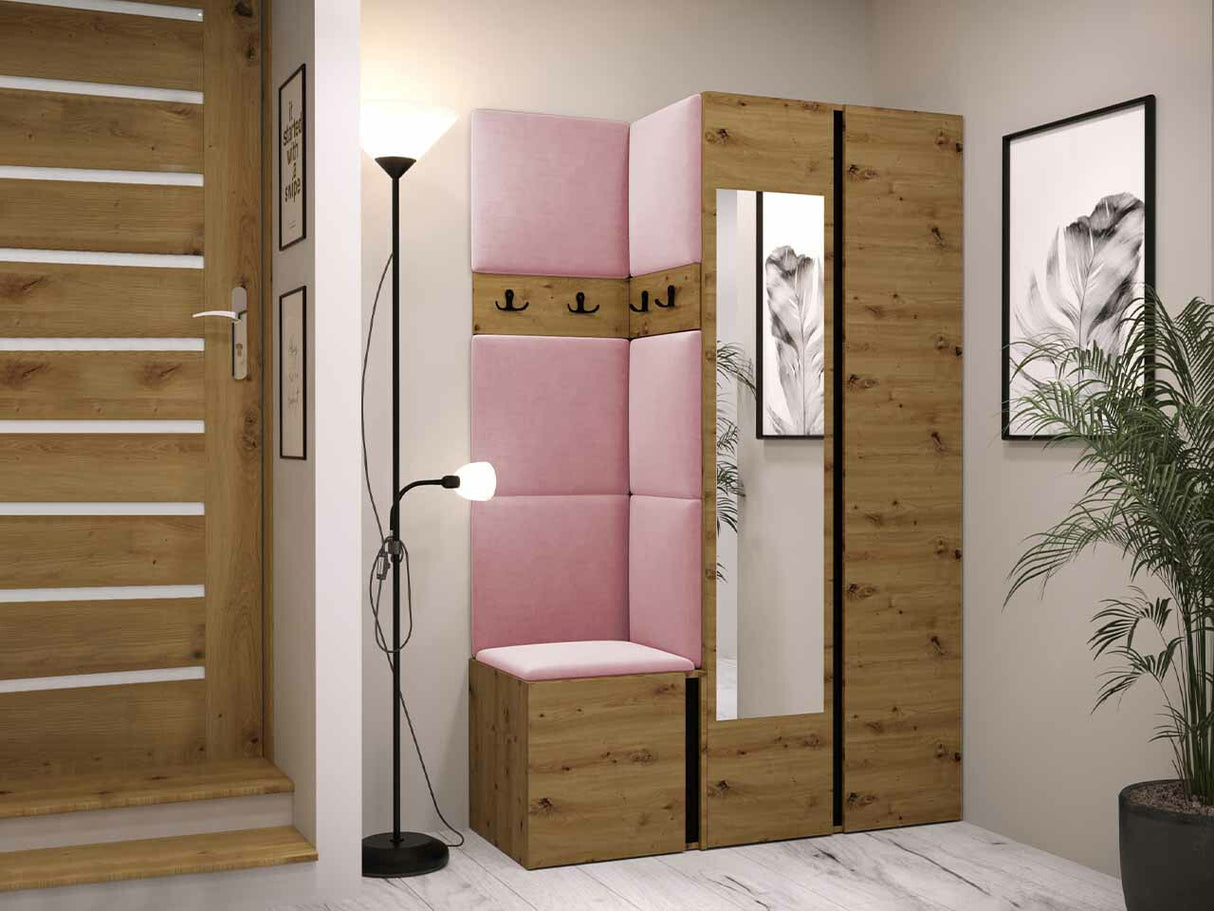 Előszoba garnitúra ORION XXVI (Tavasz XXVI), Keret színe: Artisan tölgy + Fekete, Puha falpanel színe: Manila 09