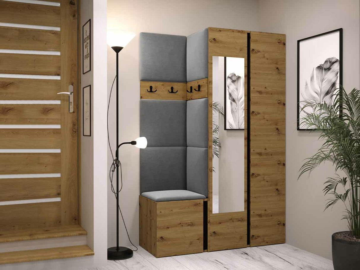 Előszoba garnitúra ORION XXVI (Tavasz XXVI), Keret színe: Artisan tölgy + Fekete, Puha falpanel színe: Manila 16