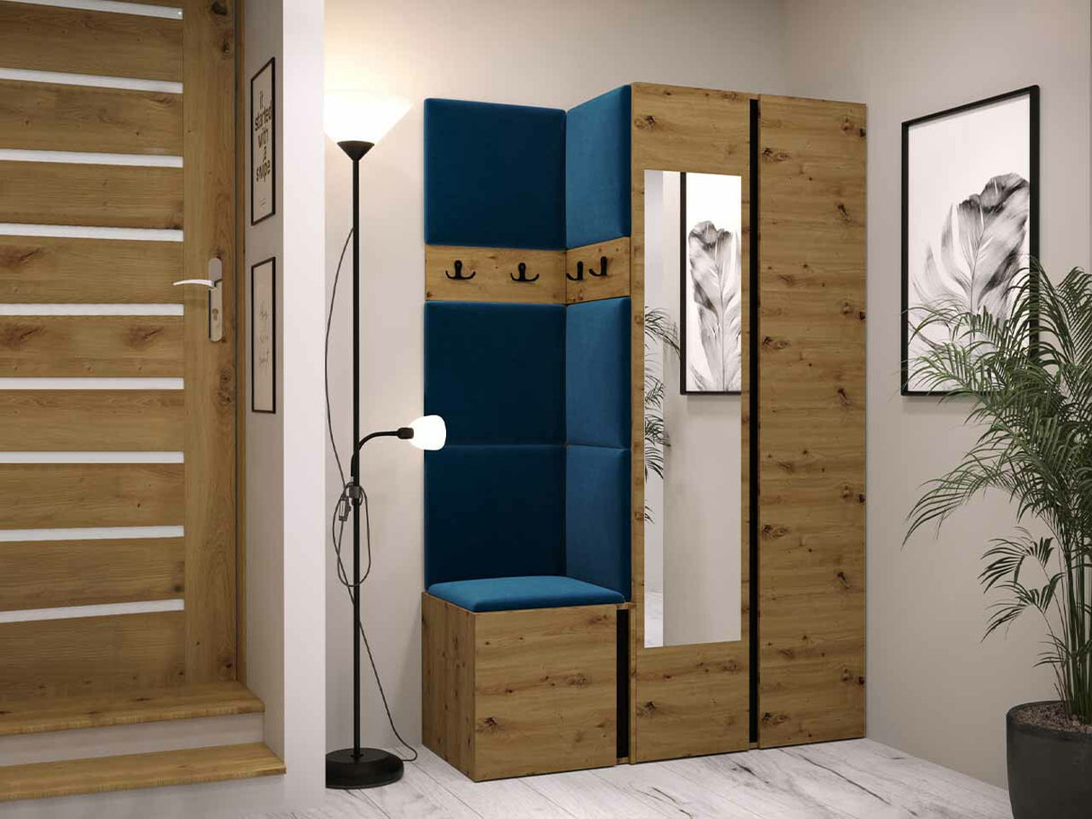 Előszoba garnitúra ORION XXVI (Tavasz XXVI), Keret színe: Artisan tölgy + Fekete, Puha falpanel színe: Manila 26