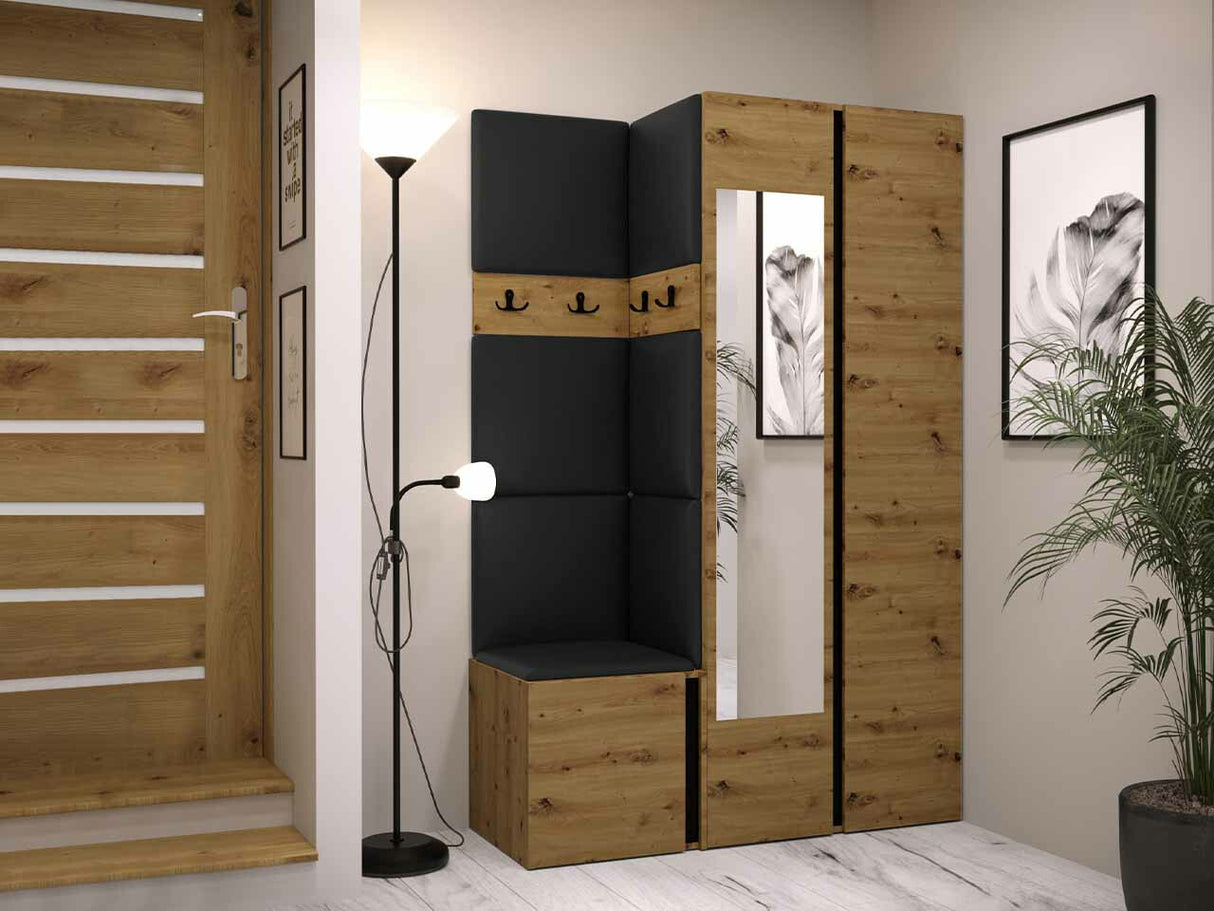 Előszoba garnitúra ORION XXVI (Tavasz XXVI), Keret színe: Artisan tölgy + Fekete, Puha falpanel színe: Soft 011